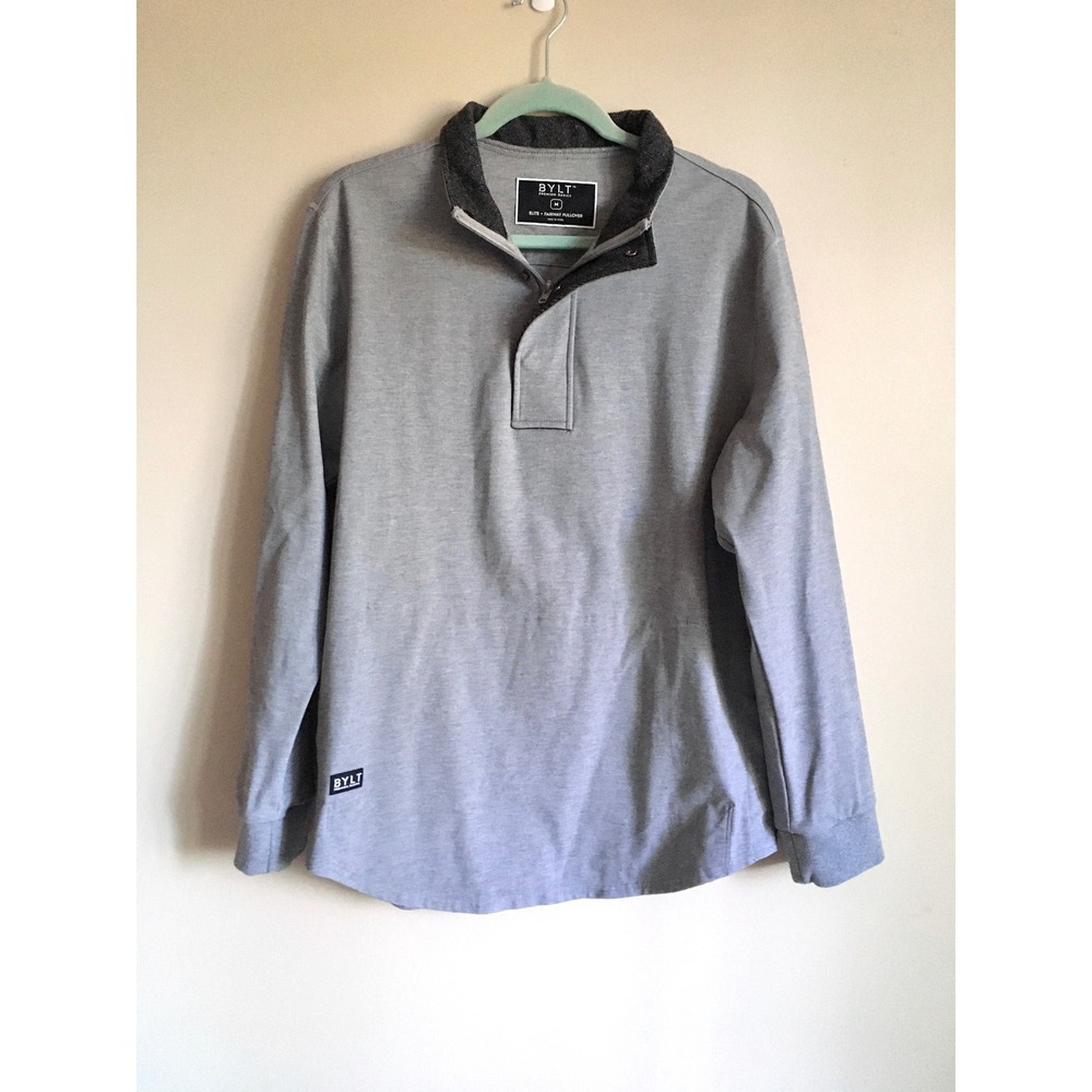 BYLT Premium Basics Elite Fairway Pullover Mens Medium Grey Quarter Zip Snap M